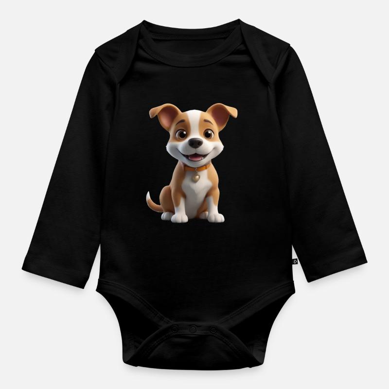 Chiot mignon avec cœur - Body Bébé bio manches longues - noir