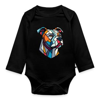 Staffordshire geometric bull terrier, staffy - Organic Longsleeve Baby Bodysuit - black - Front