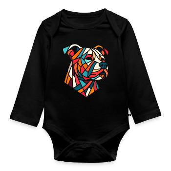 Staffordshire geometric bull terrier, staffy - Organic Longsleeve Baby Bodysuit - black - Front