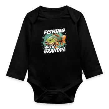Pêche avec papa avec un design de poisson coloré - Body Bébé bio manches longues - noir - Devant