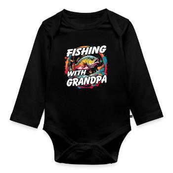 Pêche avec grand-père Motif de pêche coloré - Body Bébé bio manches longues - noir - Devant