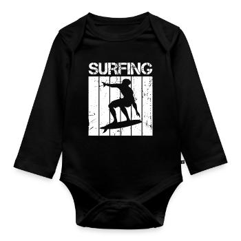 Retro Surfer - Organic Longsleeve Baby Bodysuit - black - Front