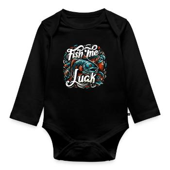 Fish Me Lucky Fishing Gift - Organic Longsleeve Baby Bodysuit - black - Front