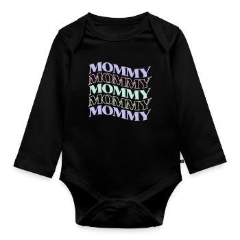 Pastel Mommy Retro Hippie for Mothersday - Organic Longsleeve Baby Bodysuit - black - Front