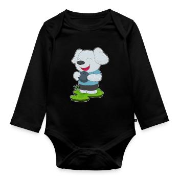 Dog Bowling Bowling Ball - Organic Longsleeve Baby Bodysuit - black - Front