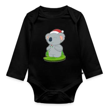 Koala Christmas Candy Cane - Organic Longsleeve Baby Bodysuit - black - Front