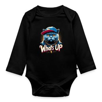 BKH Britisch Kurzhaar Blue Katze Gangsta Geschenk - Baby Bio-Langarm-Body - Schwarz - Vorne