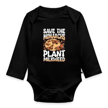 Save The Monarchs Plant Milkweed - Baby Bio-Langarm-Body - Schwarz - Vorne