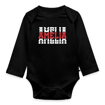Amelia T-Shirt T-Shirt Geschenkidee gestapelter Text - Baby Bio-Langarm-Body - Schwarz - Vorne