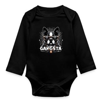 Boston Terrier Gangsta Gangster chien cadeau - Body Bébé bio manches longues - noir - Devant