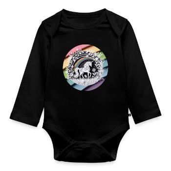 Cute Unicorn Rainbow Paper Cut - Organic Longsleeve Baby Bodysuit - black - Front