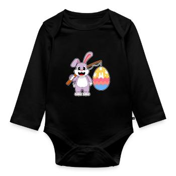 Pêche de Pâques au lapin - Body Bébé bio manches longues - noir - Devant