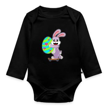 Skateboard de Pâques Bunny - Body Bébé bio manches longues - noir - Devant