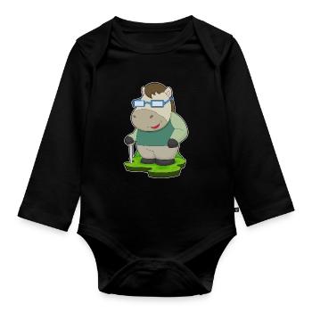 Pferd Brille - Baby Bio-Langarm-Body - Schwarz - Vorne