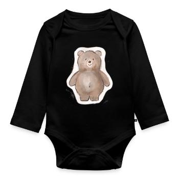 Dicker Bär - Baby Bio-Langarm-Body - Schwarz - Vorne