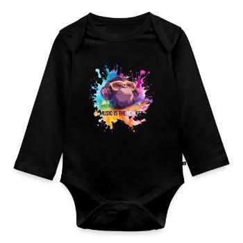 Musik ist der Monkey Wortwitz - Baby Bio-Langarm-Body - Schwarz - Vorne