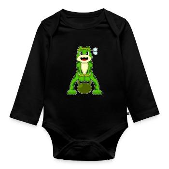Frog Bodybuilder Haltère Musculation - Body Bébé bio manches longues - noir - Devant