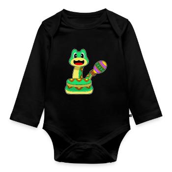 Snake Musician Rattle Music - Organic Longsleeve Baby Bodysuit - black - Front