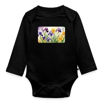 Romantische Schwertlilien - Aquarellfarben  - Baby Bio-Langarm-Body - Schwarz - Vorne