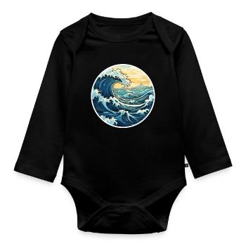 Japanese Wave – Vintage Hokusai Sea Style - Organic Longsleeve Baby Bodysuit - black - Front
