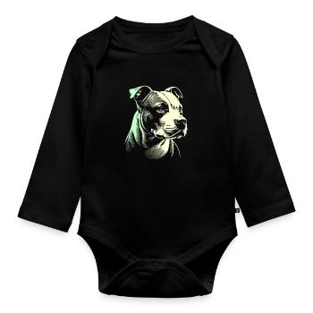 Staffordshire geometric bull terrier, staffy - Organic Longsleeve Baby Bodysuit - black - Front