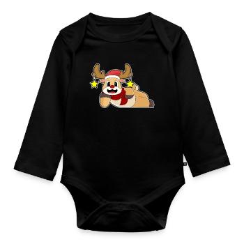 Rentier Weihnachten Winter - Baby Bio-Langarm-Body - Schwarz - Vorne