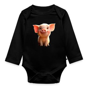 Pig Domestic Pig Pig Piglet Piggy - Organic Longsleeve Baby Bodysuit - black - Front
