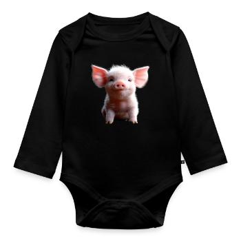 Pig Domestic Pig Pig Piglet Piggy - Organic Longsleeve Baby Bodysuit - black - Front