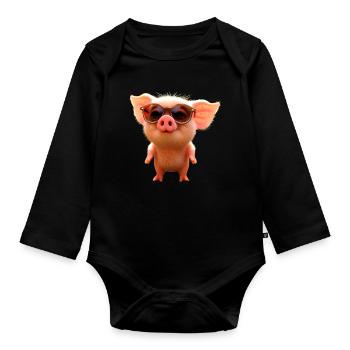 Pig Domestic Pig Pig Piglet Piggy - Organic Longsleeve Baby Bodysuit - black - Front