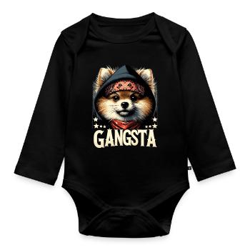 Petit cadeau de chien Spitz Gangsta Gangster - Body Bébé bio manches longues - noir - Devant