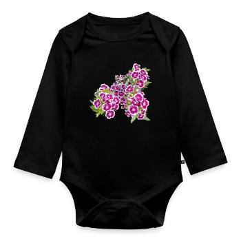 Poésie de l’œillet – focus sur les fleurs du jardin - Body Bébé bio manches longues - noir - Devant