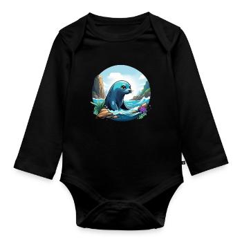 Seal on the coast - Organic Longsleeve Baby Bodysuit - black - Front