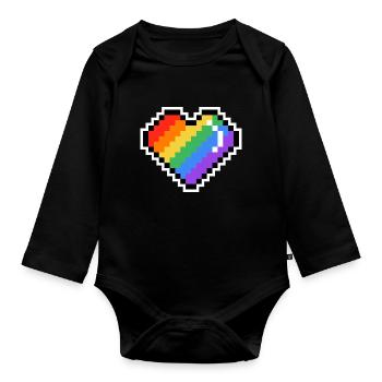 Pixel Regenbogenherz - Baby Bio-Langarm-Body - Schwarz - Vorne