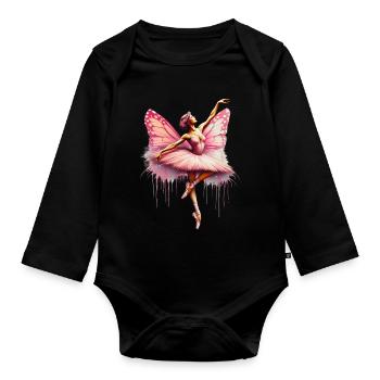 Ballerina mit Schmetterlingsflügeln, Schmetterlingen, Tutu - Baby Bio-Langarm-Body - Schwarz - Vorne
