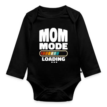 Funny Mom Mode Loading Quote Best Mom Ever - Organic Longsleeve Baby Bodysuit - black - Front