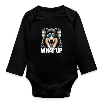 Collie Was geht Gangsta Gangster Hund Geschenk - Baby Bio-Langarm-Body - Schwarz - Vorne