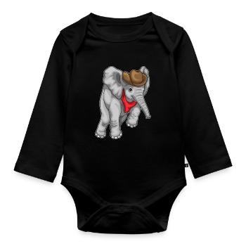 Chapeau de Cowboy éléphant Cowboy - Body Bébé bio manches longues - noir - Devant