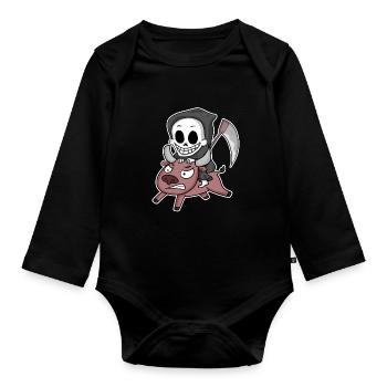 Motif de la vache de la faucheuse - Body Bébé bio manches longues - noir - Devant