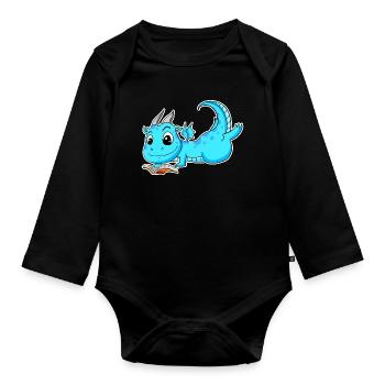 Drache Buch Lesen - Baby Bio-Langarm-Body - Schwarz - Vorne