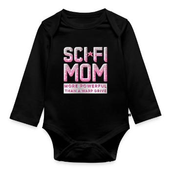 SCI FI MOM Leistungsfähiger als ein Warp-Laufwerk - Baby Bio-Langarm-Body - Schwarz - Vorne