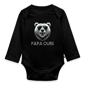 Cool bear head with sunglasses. Papa Bear - Organic Longsleeve Baby Bodysuit - black - Front
