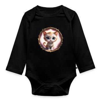 Kätzchen im Stachelring - Baby Bio-Langarm-Body - Schwarz - Vorne