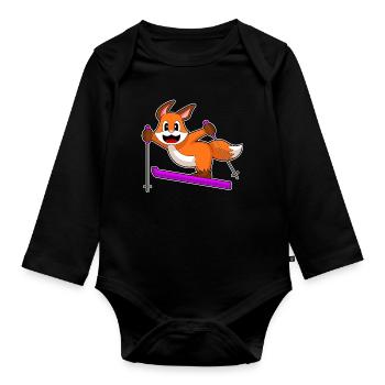 Fuchs Skispringer Ski Wintersport - Baby Bio-Langarm-Body - Schwarz - Vorne