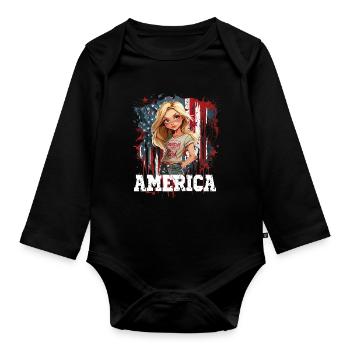 Patriotisches Amerikanisches Mädchen USA für - Baby Bio-Langarm-Body - Schwarz - Vorne