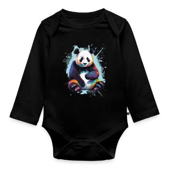 Panda - Organic Longsleeve Baby Bodysuit - black - Front