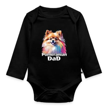 Lustiges Pomeranian Zwergspitz für Hundepapa Dad - Baby Bio-Langarm-Body - Schwarz - Vorne