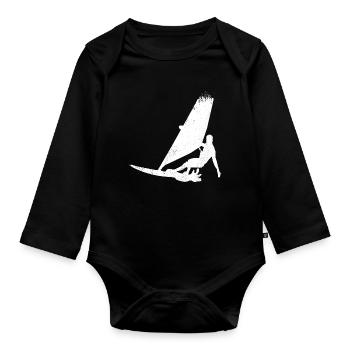 Funny Windsurfer Sketch - Organic Longsleeve Baby Bodysuit - black - Front
