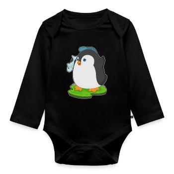 Pinguin Fisch - Baby Bio-Langarm-Body - Schwarz - Vorne