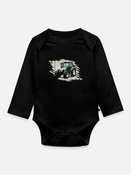 Kleiner grüner Traktor - Baby Bio-Langarm-Body - Schwarz