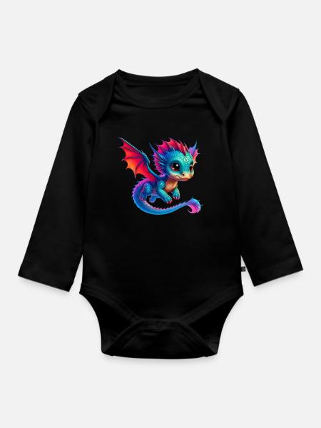 Drache - Baby Bio-Langarm-Body - Schwarz